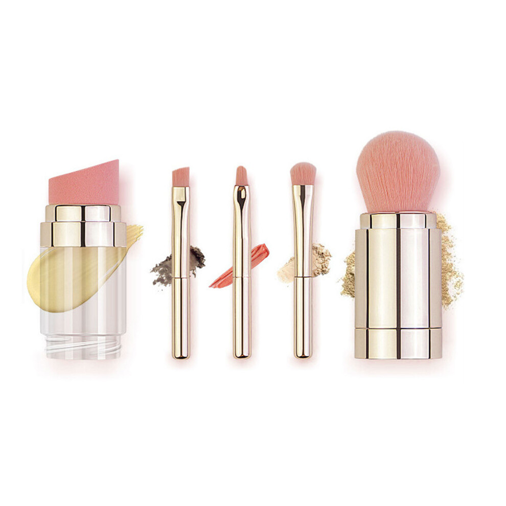 Gold 5 In 1 Makeup Brush Multifunctional Portable Foundation Loose Powder Eyeshadow Eyebrow Lip Brush Electroplated