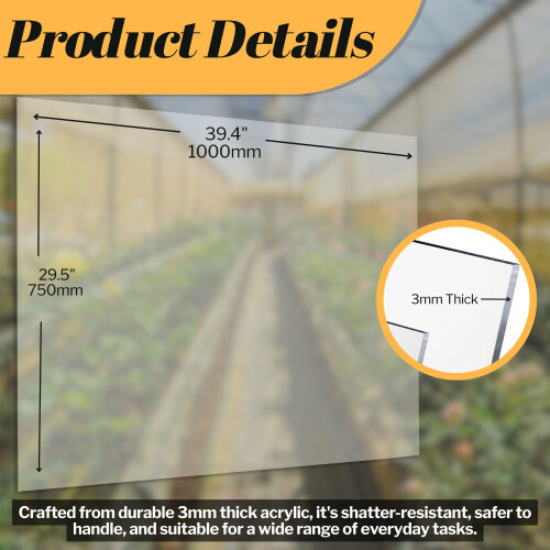 Clear Acrylic Sheet 3mm Thick - 750mm x 1000mm - Durable Hard Plastic Sheet Panel for DIY 2