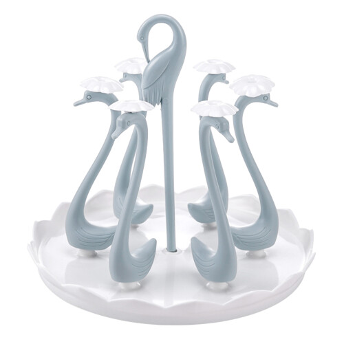 Becherhalter in Schwanenform, 6 Köpfe, drehbare Tropfschale, Blau 1