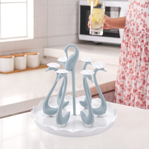 Becherhalter in Schwanenform, 6 Köpfe, drehbare Tropfschale, Blau 2