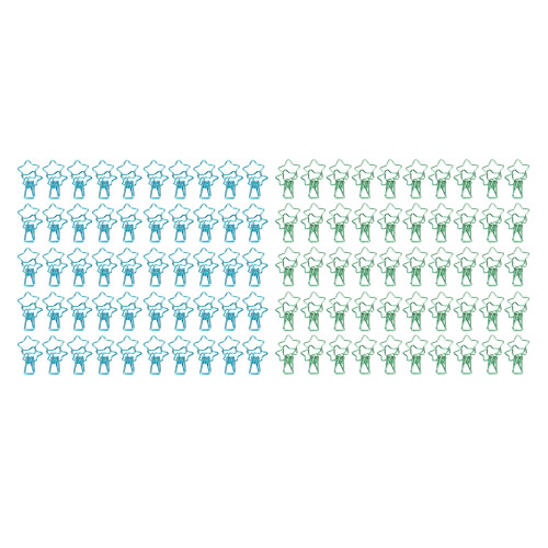 100 Stück sternförmige Binderclips, Metall, Blau/Grün 1