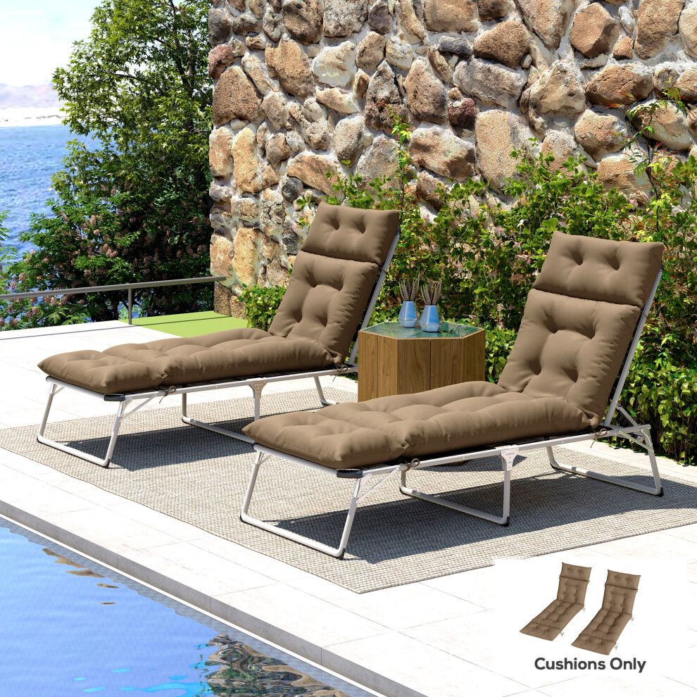 Outsunny Garden Lounge Chair Cushions Set Of 2, 220Gsm Fabric, Khaki