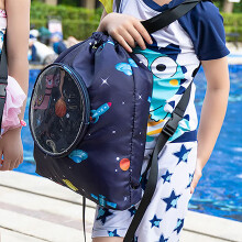 Swim Bag Cartoon Pattern Waterproof Oxford Cloth PVC Regulable Shoulder Strap Drawstring Beach Backpack for Sports Space Large