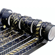 10 Stück Schwarzes Thema Japanisches Papierband-Set, 3 m breites Dekoratives Band