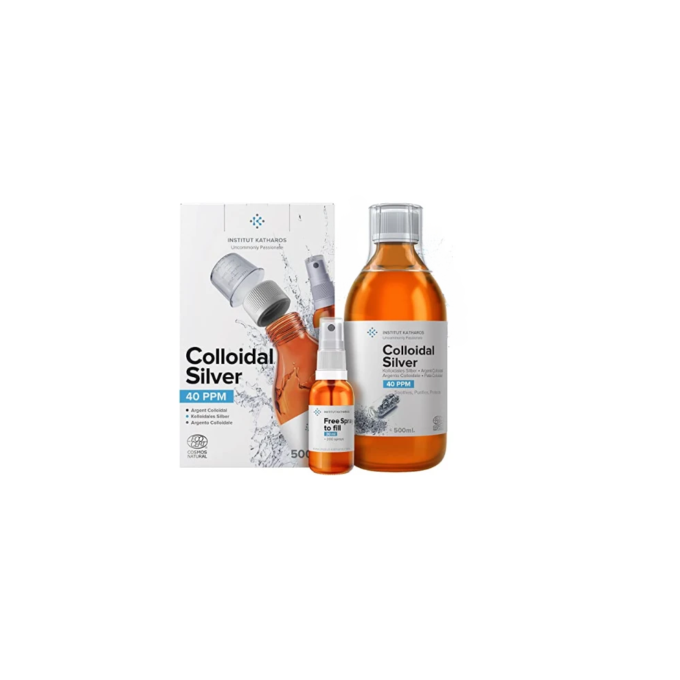 Institut Katharos Silver Premium Colloidal 40Ppm 500Ml Optimal Concentration Formula, Smaller Particles, Better Results Laboratory Certified Liquid