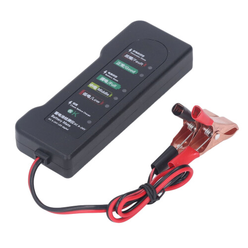 12V Autobatterieprüfer mit Clips, Schwarz, 6-LED