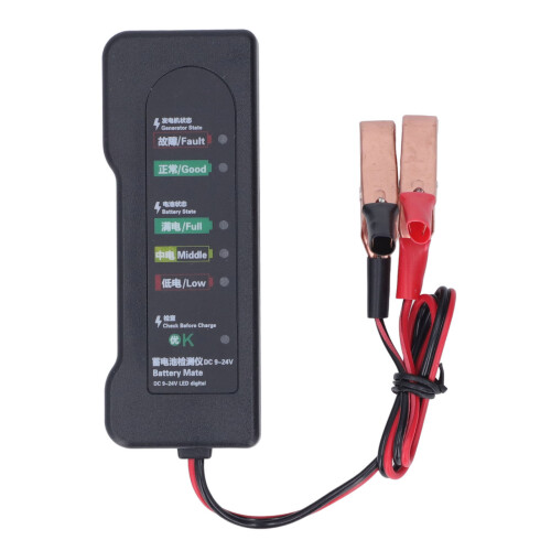 12V Autobatterieprüfer mit Clips, Schwarz, 6-LED 1