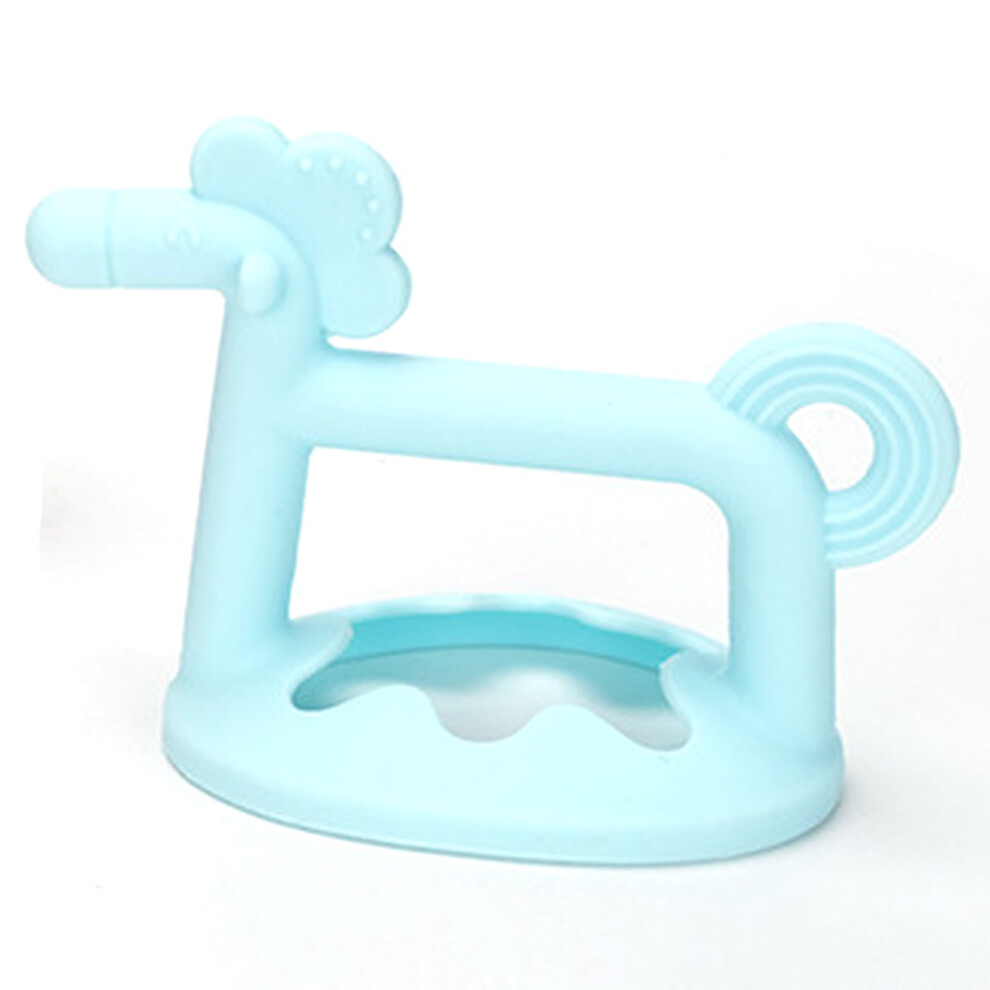 Baby Teething Toy Horse Shape Soft Food Grade Silicone Chewable Baby Teethers Ring With Box Blue