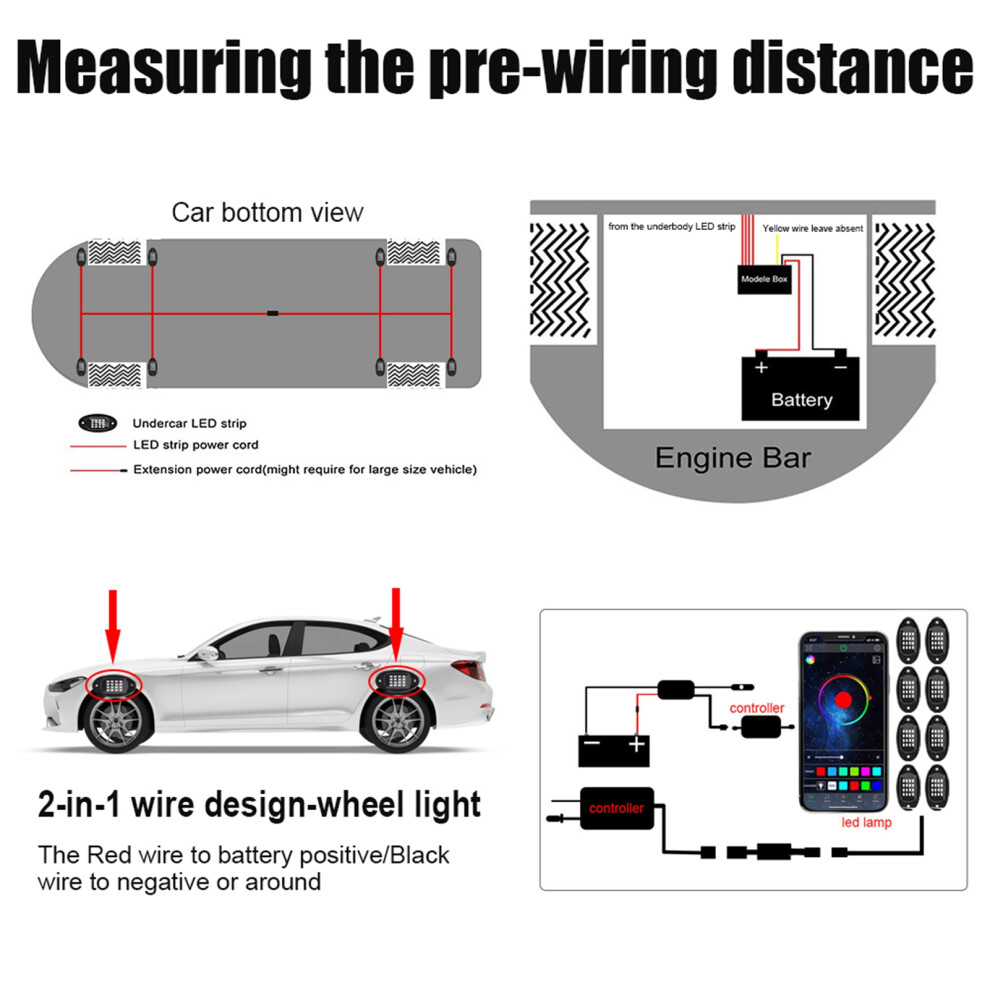 Led Rock Lights 8Pcs Multicolor Led Lights Water Resistant With App Bt 24 Key Controller Music Function For Suv Atv Utv 5081319448290