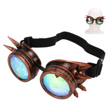 Halloween Kaleidoscope Rave Goggles Rainbow Crystal Lenses Adjustable Trippy Psychedelic Steampunk Goggles Purple Bronze