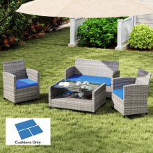 Outsunny 3PCs Rattan Garden Seat Cushions Pads for Patio Furniture Sky Blue
