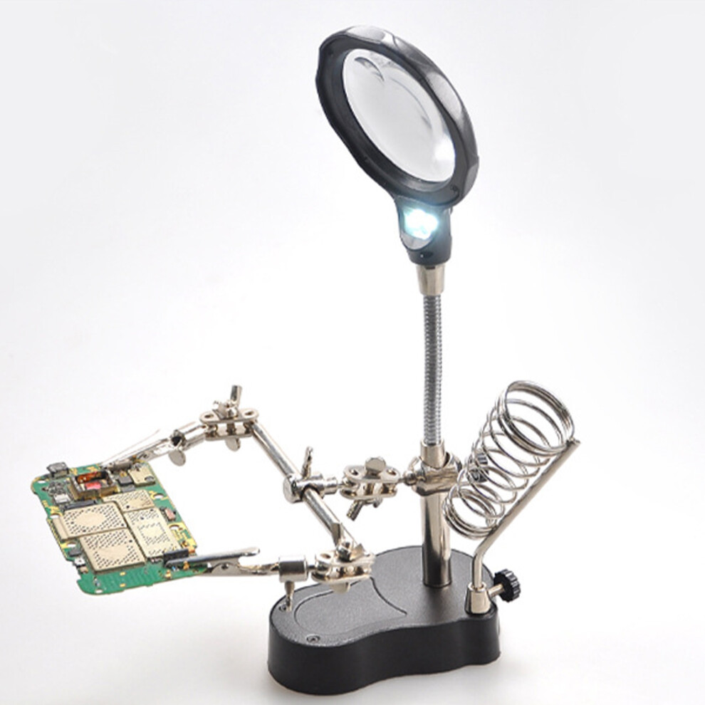 Magnifying Glass Soldering Station Professional Led Lamp Magnifier With Auxiliary Clips For Hardware Repair 9301319454142