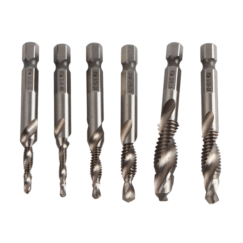 6Pcs Threaded Drill Taps High Speed Steel Portable Thread Tapping Tool With Hex Shank 6931319455691