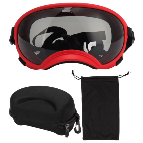 Hundeschutzbrille großer roter Rahmen schwarze Gläser PC 1