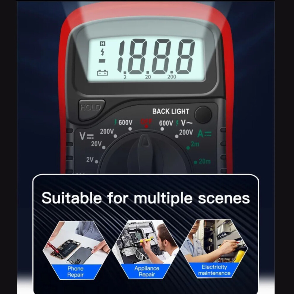 Digital Display Multimeter Multifunctional Ac Dc Voltage Current Resistance Temperature Buzzer Meter 9421319469127