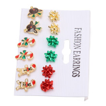 Pendientes de Navidad adorables, 6 pares, de aleación ligera, joyería festiva para niñas.