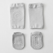 Baby-Kniepolster-Socken-Set, Größe M, Rutschfest, Hellgrau, 1-3 Jahre