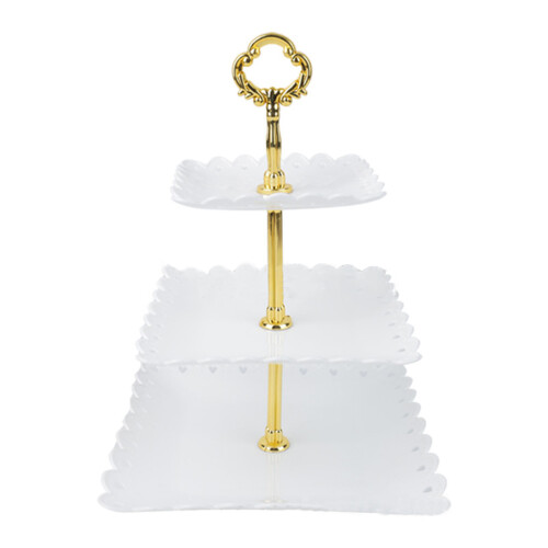 Weißer 3-Etagen-Cupcake-Ständer, Kunststoff, 24,5 cm Basis 1
