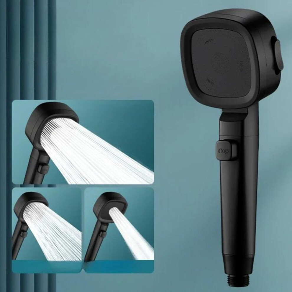 (black) High Pressure Shower Head Water Saving 3-modes Shower Heads Adjustable Water Massage Sprayer Bathroom Accessories