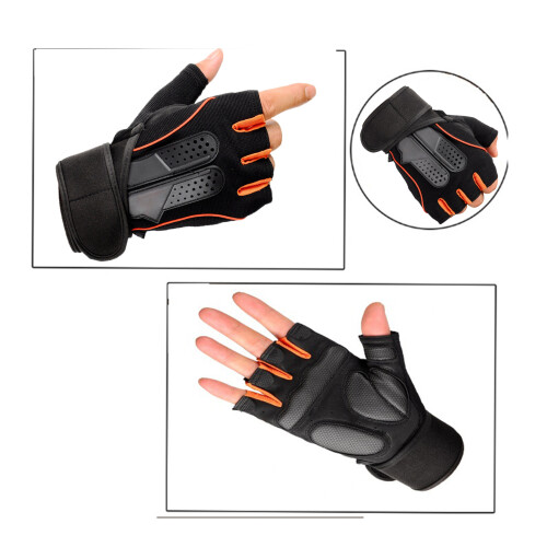 Halbfinger-Gym-Handschuhe Größe M 150 g Schwarz/Orange 2