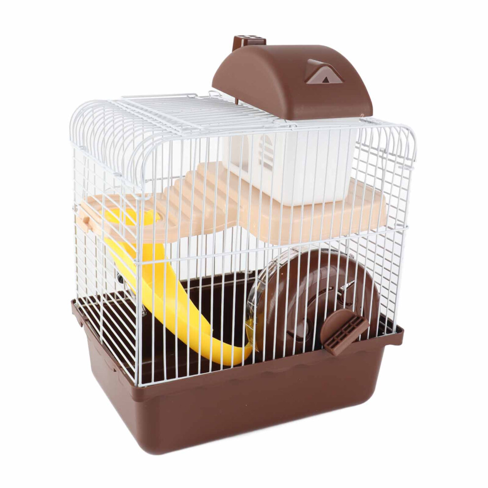 2 Tier Hamster Cage Large Space High Chassis Design Hamster Habitat Cage for Pet Hamster Small Animals Brown