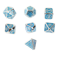 7pcs Gear Pattern Polyhedral Dice Adult Christmas Party Tabletop Game Metal Dice for Role Playing Game Silver Transparent Blue