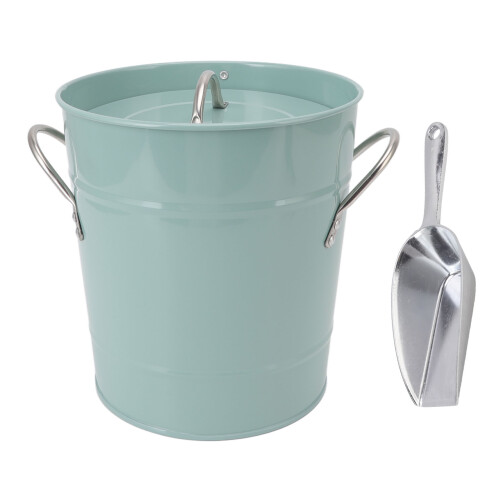 Runder verzinkter Eiskübel blau mit Deckel & Schaufel 1