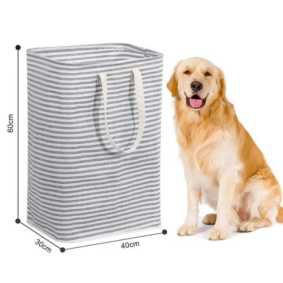 72L Laundry Hamper Foldable Grey Stripe Signature Cotton Laundry Storage Basket for Home