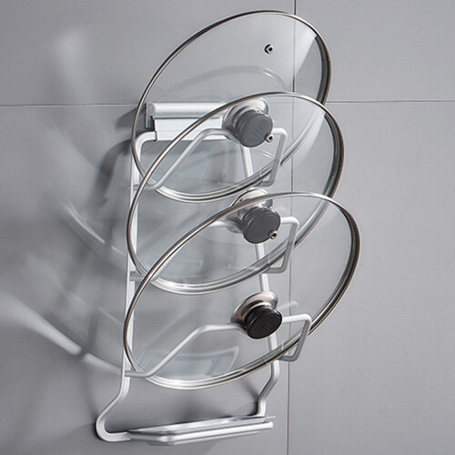 3-Schicht-Topfdeckelhalter, wandmontiert, Space-Aluminium 2