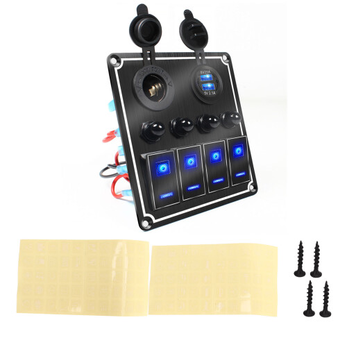 4-Gang Kippschalter-Panel 20A DC12-24V Blau 1