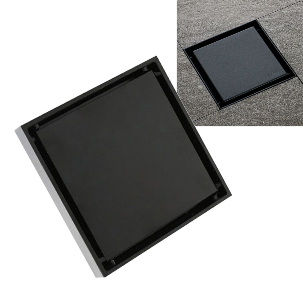 4 Inch Square Invisible Shower Drain Stainless Steel Anti Odor Bathroom Floor Drain 1.3Mm Tileable Black 7611319503330