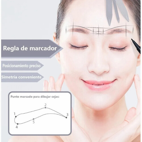 Regla para cejas de acero inoxidable 16x6x0.9cm plateada 2
