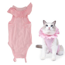 Cat Recovery Suit Lace Neckline Prevent Licking Adjustable Buckle Cat After Surgey Wear for Postoperative Recovery L
