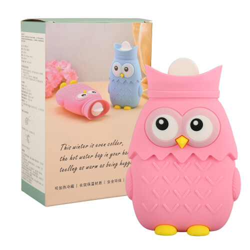 Eulenförmige Silikon-Wärmflasche 400ml Pink 1