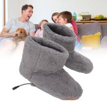 USB beheizbare Fußwärmer-Schuhe Grau Herren 39–43 Flanell weiche Wärme