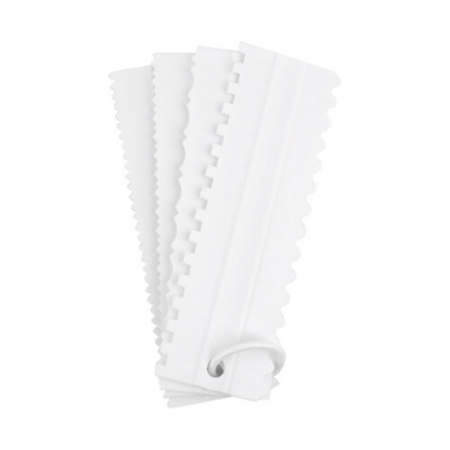 4Pcs Cake Scraper Durable Eco Friendly Plastic 8 Styles Hanging Hook Design Cake Smoother for Baking DIY White 1