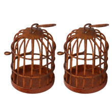 Conjunto de 2 jaulas de metal en miniatura, hierro oxidado, a escala 1:12, decoración para casa de muñecas