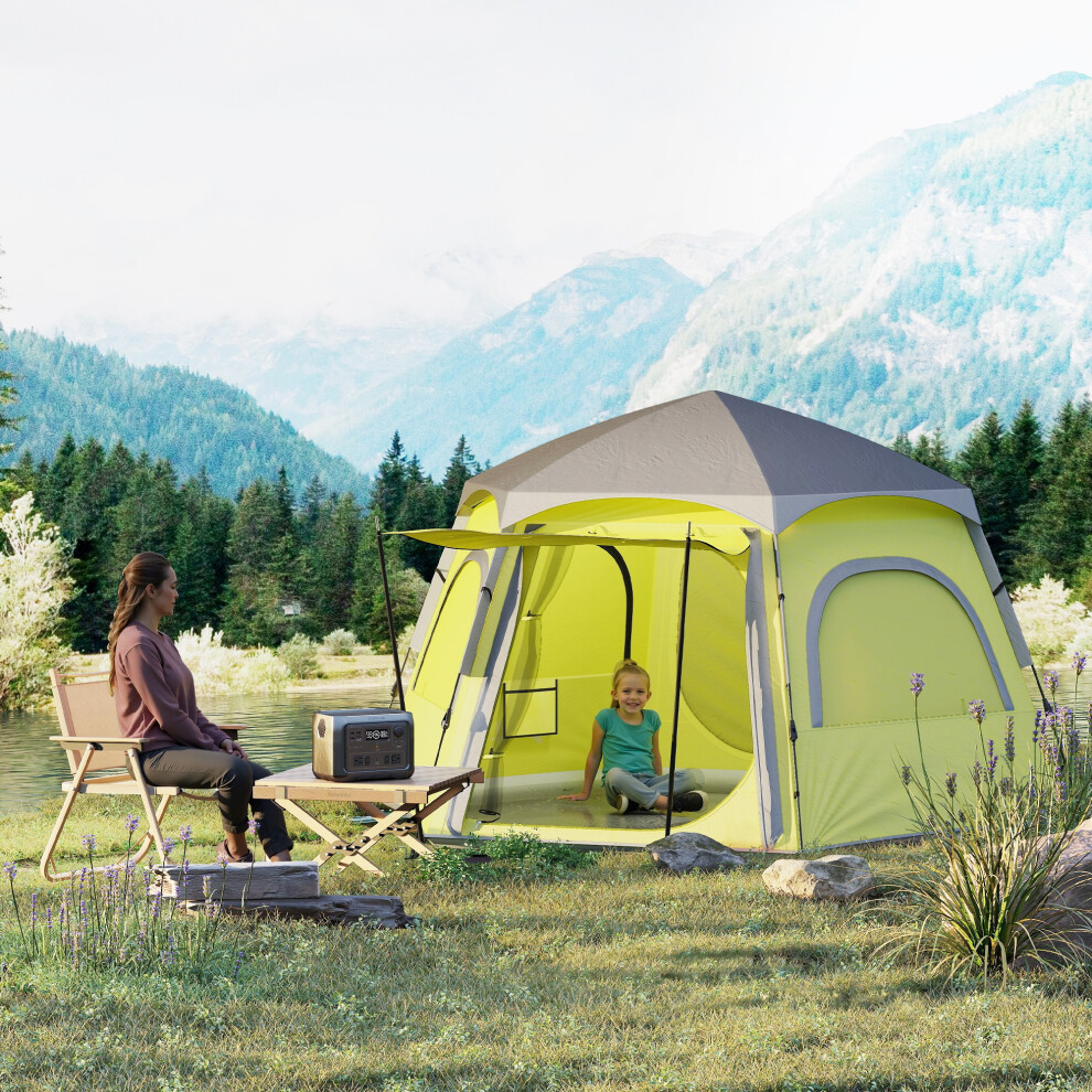 New Outsunny Instant Camping Tent, 4 Person Easy Setup Dome Tent, Yellow/Green