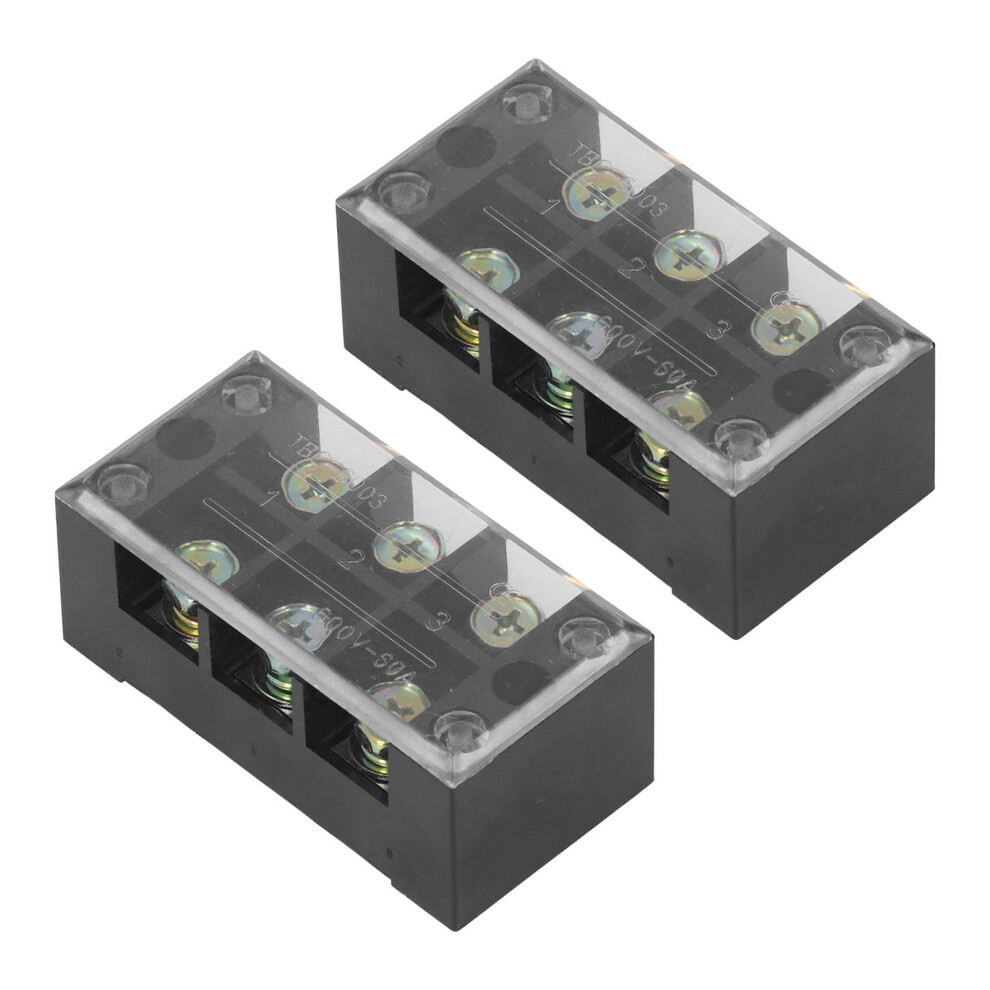 Terminal Strip Dual Row Screw Clamp Wire Terminal Block With Clear Cover For Bridge Lighting 60A 600V 2Pcs 3 Position (603) 8451319530962