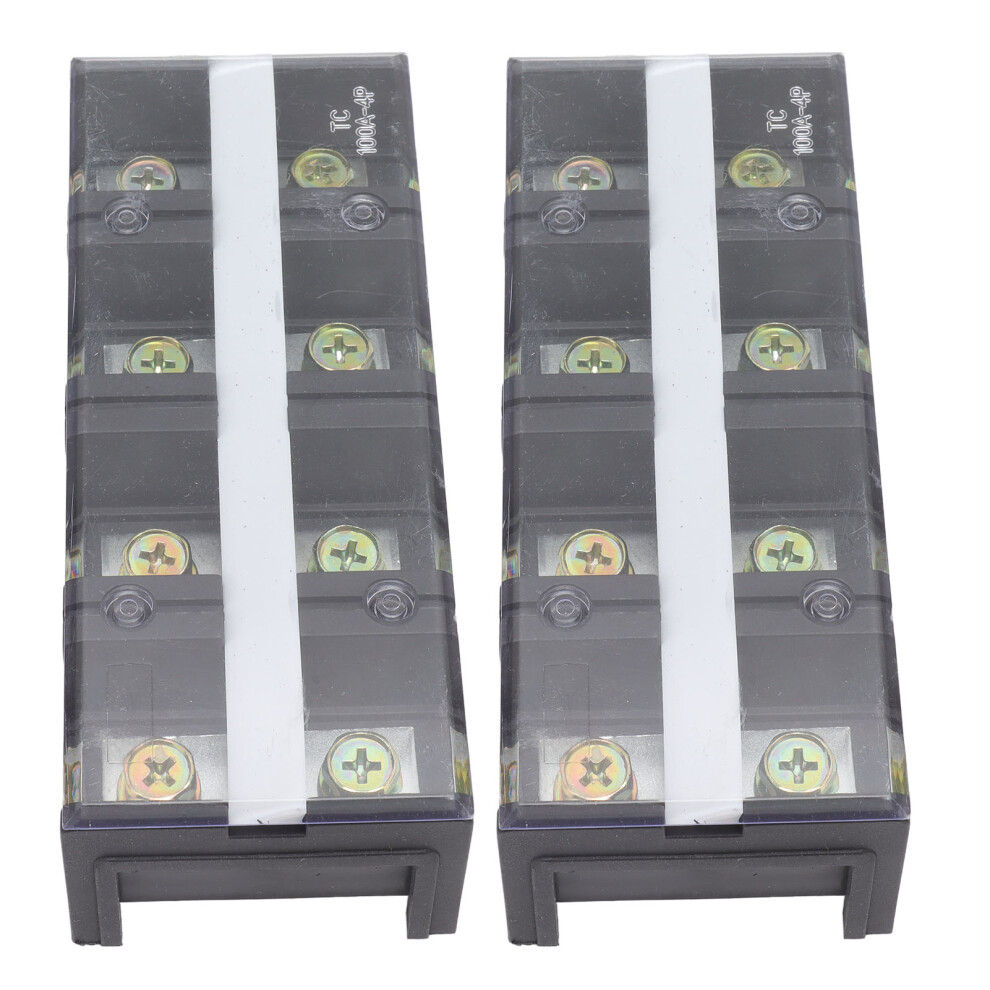 2Pcs Wire Barrier Block Terminal Strip 600V 100A Tc Fixed Iron Dual Rows Terminal Strip With Cover Black 4 Positions (1004) 8481319531096