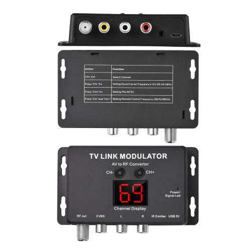TM80 AV zu RF Modulator 75Ω UHF PAL/NTSC 471,25-885,25MHz 2