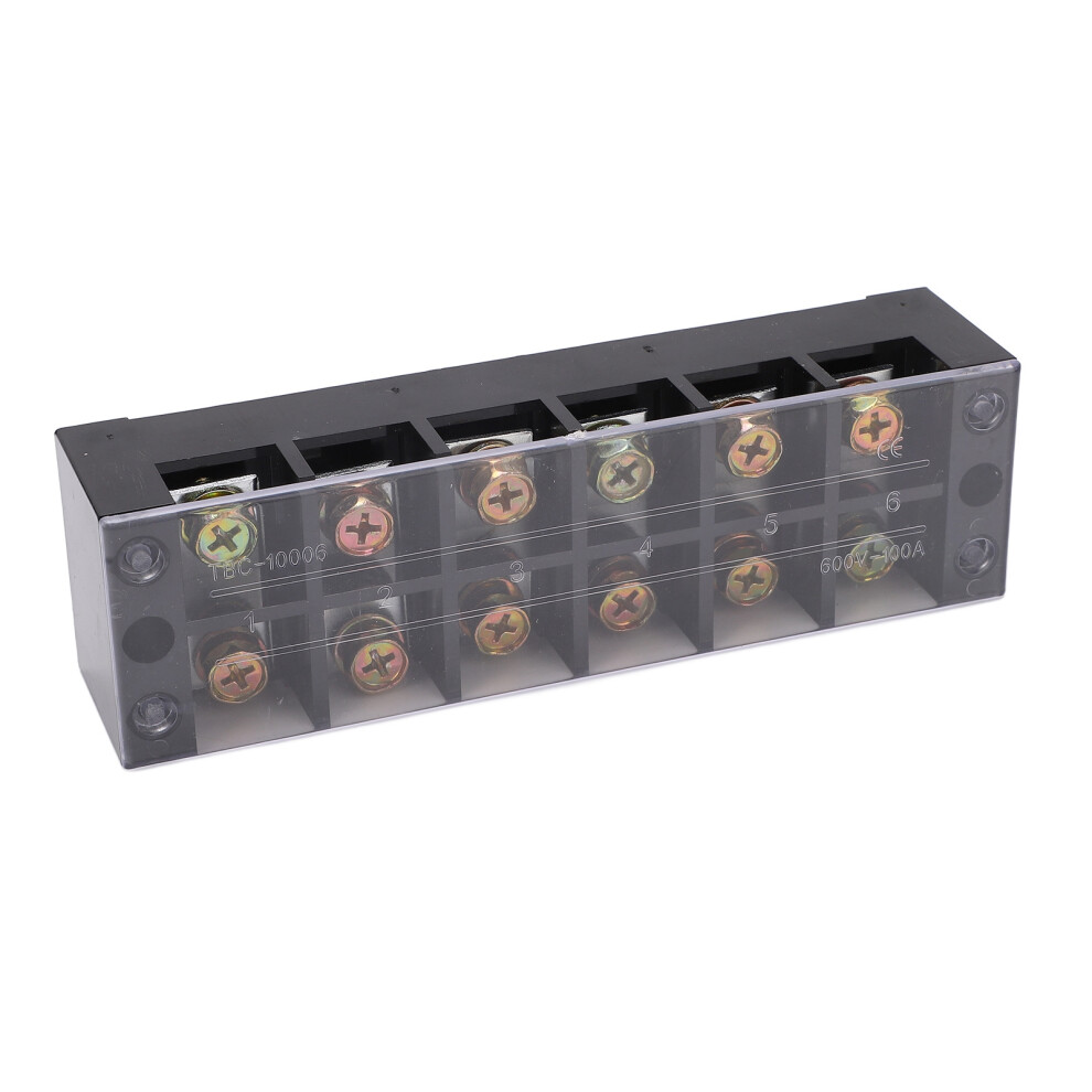 100A Terminal Strip Dual Row Large Current Wire Barrier Block Terminal Strip With Transparent Cover For Bridge Lighting 6 Positions (1006) 7901319531021