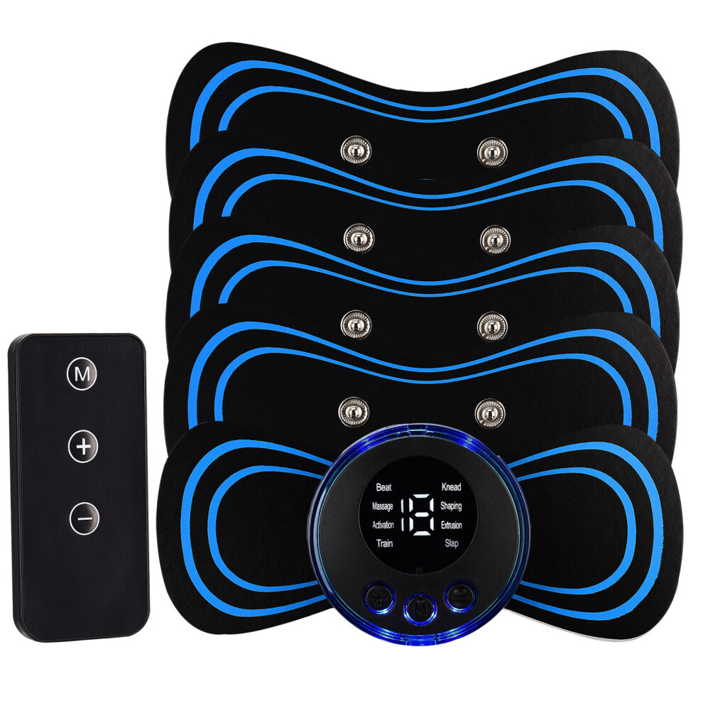 Blue Mini Massager Machine 10 Levels Strength 5 Modes Rechargeable Low Frequency Tens Cervical Massage Pads