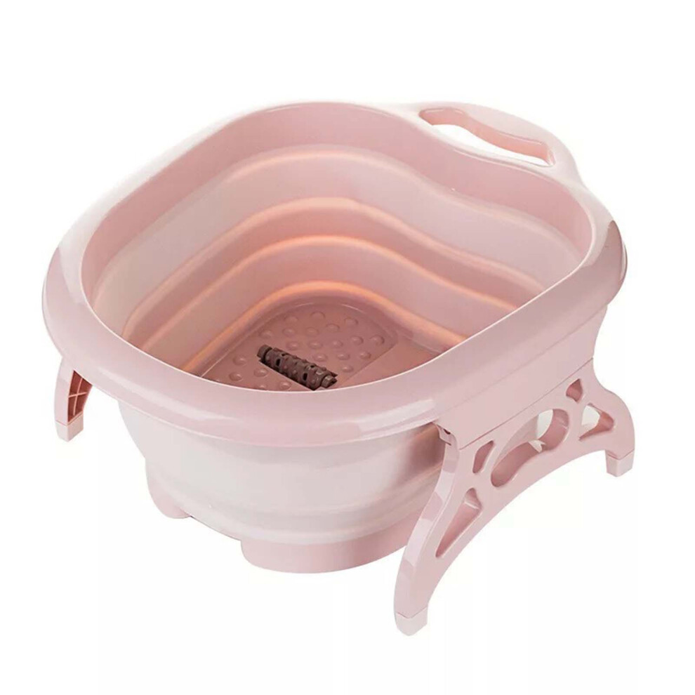 Folding Foot Tub PP PET Portable 4 Massage Rollers Foot Soaking Bath Basin for Home Travel Pink
