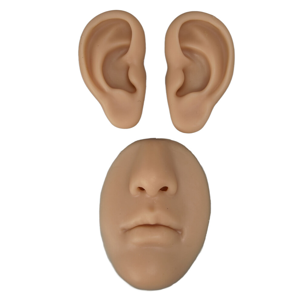 Dark Silicone Ear Model Novice Simulated 3D Nose And Mouth Model Display Prop Teaching Tool For Piercing Practice Skin Color
