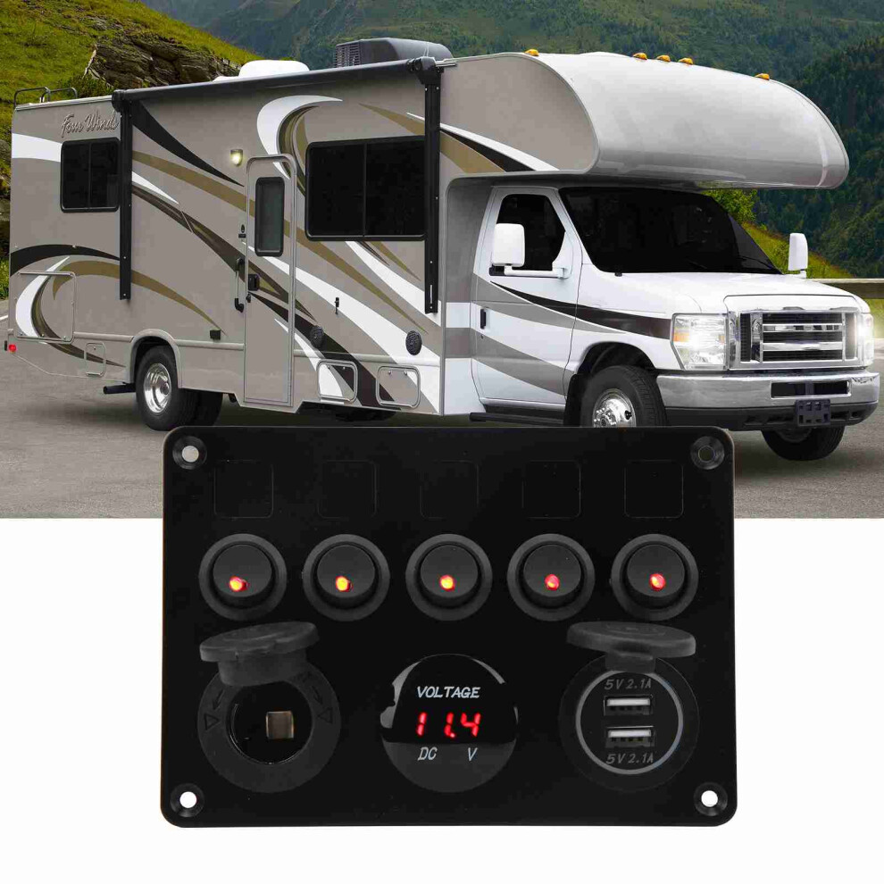 5 Gang Switch Panel Waterproof 12Â24V Led Switch Panel With Digital Voltmeter Backlit For Marine Boat Rv Trailer Truck Red 4691319565302