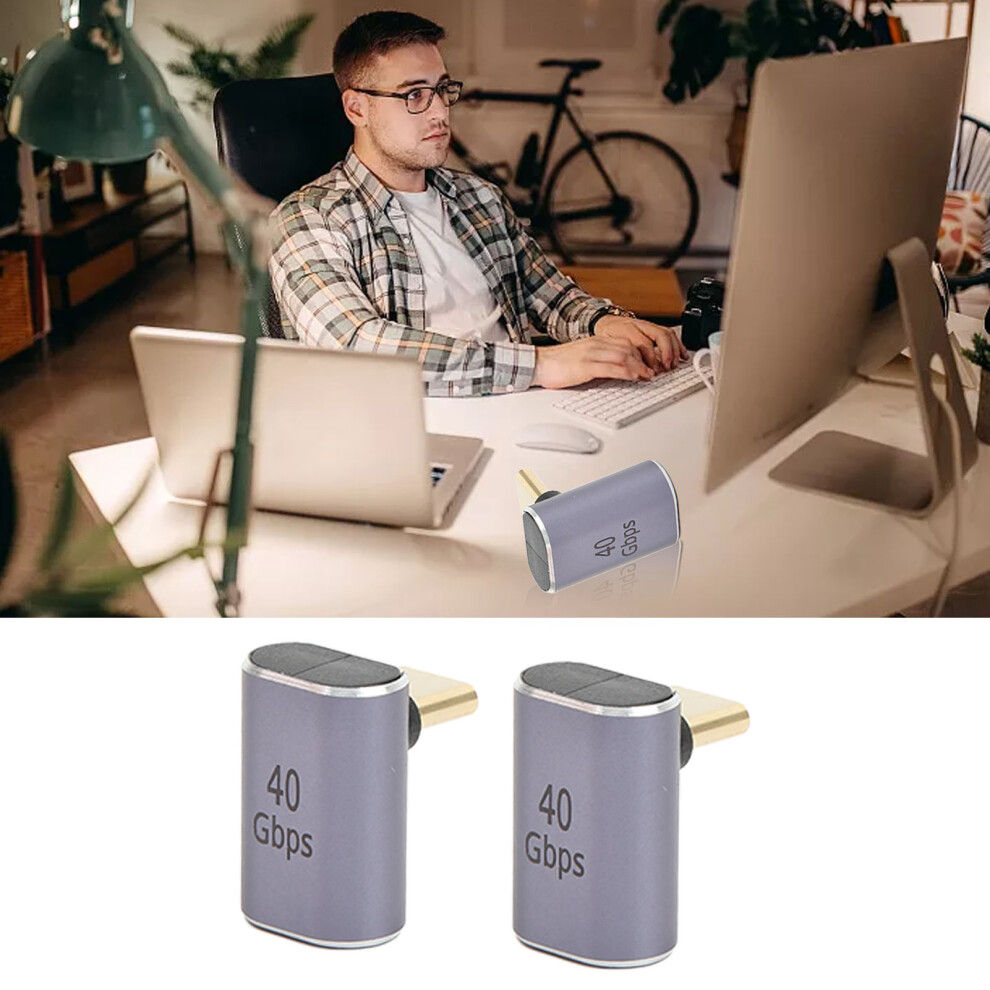 2Pcs 90 Degree Usb C Adapter 40Gbps Fast Charging And Transmission Type C Male To Type C Female Right Angle Connector 7621319581153