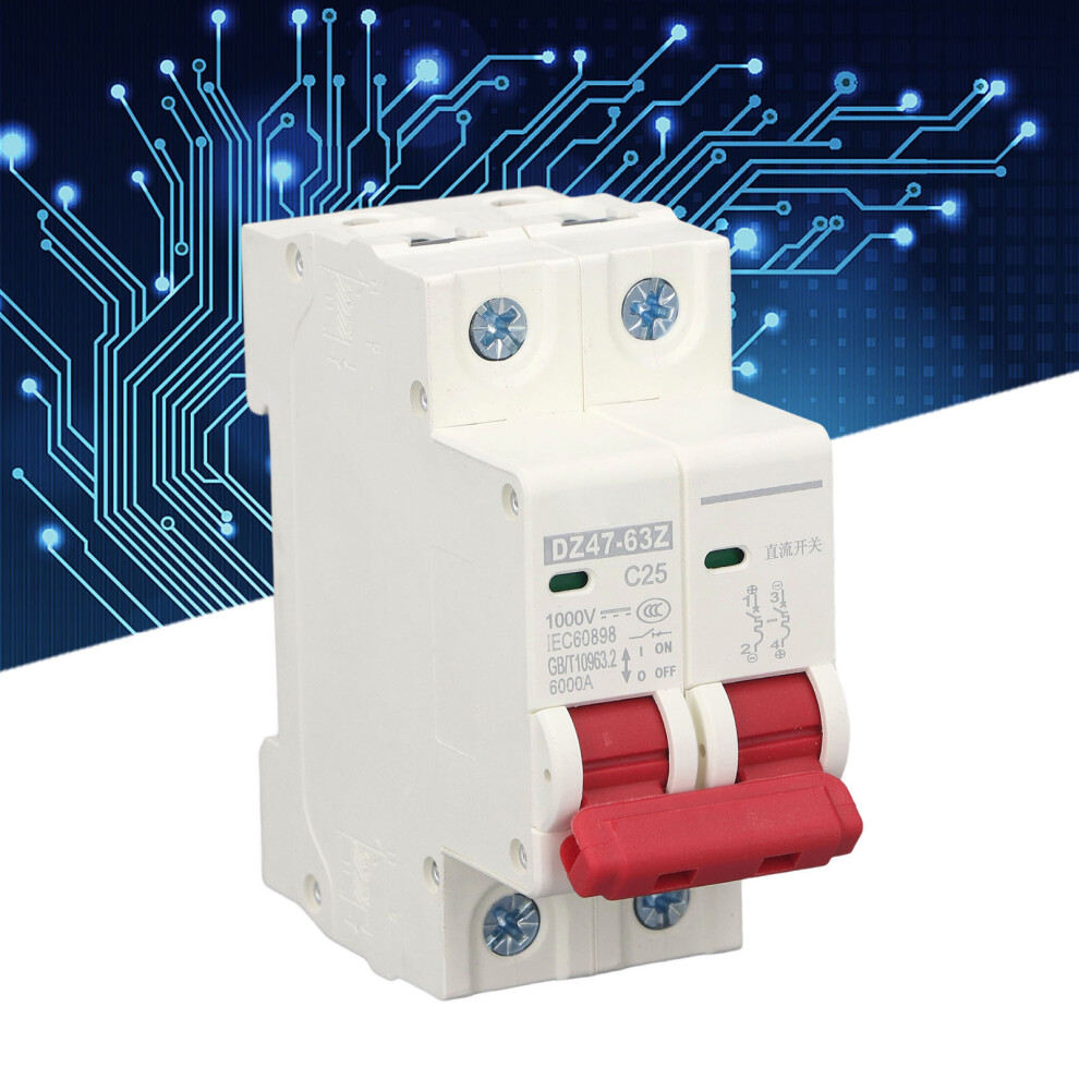 Circuit Breaker 2P Dc 1000V Mcb 25A Din Rail Mount Protection Switch 6000A Breaking Capacity 6921319581292
