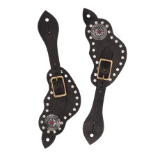 1Pair Spur Strap Leather Rhinestone Western Vintage Style Horse Riding Protective Equipment for Outdoor Black