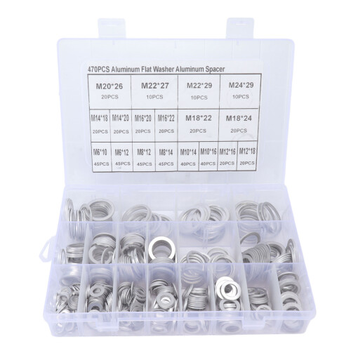 470 Stück Aluminiumlegierung Rundunterlegscheiben-Set Silber 1